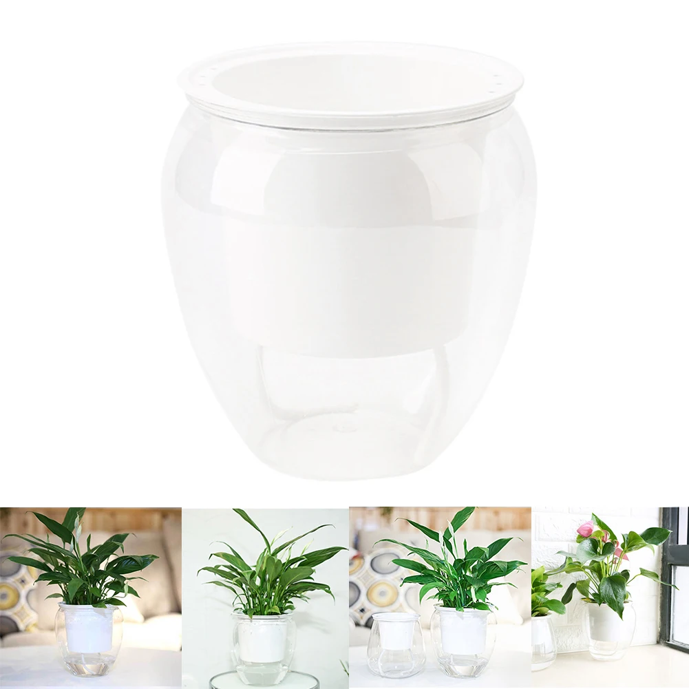 

Plastic Self Watering Pot Plant Flower Pot Succulent Plants Vase Automatic Transparent Flower Vase for Office Garden Storage