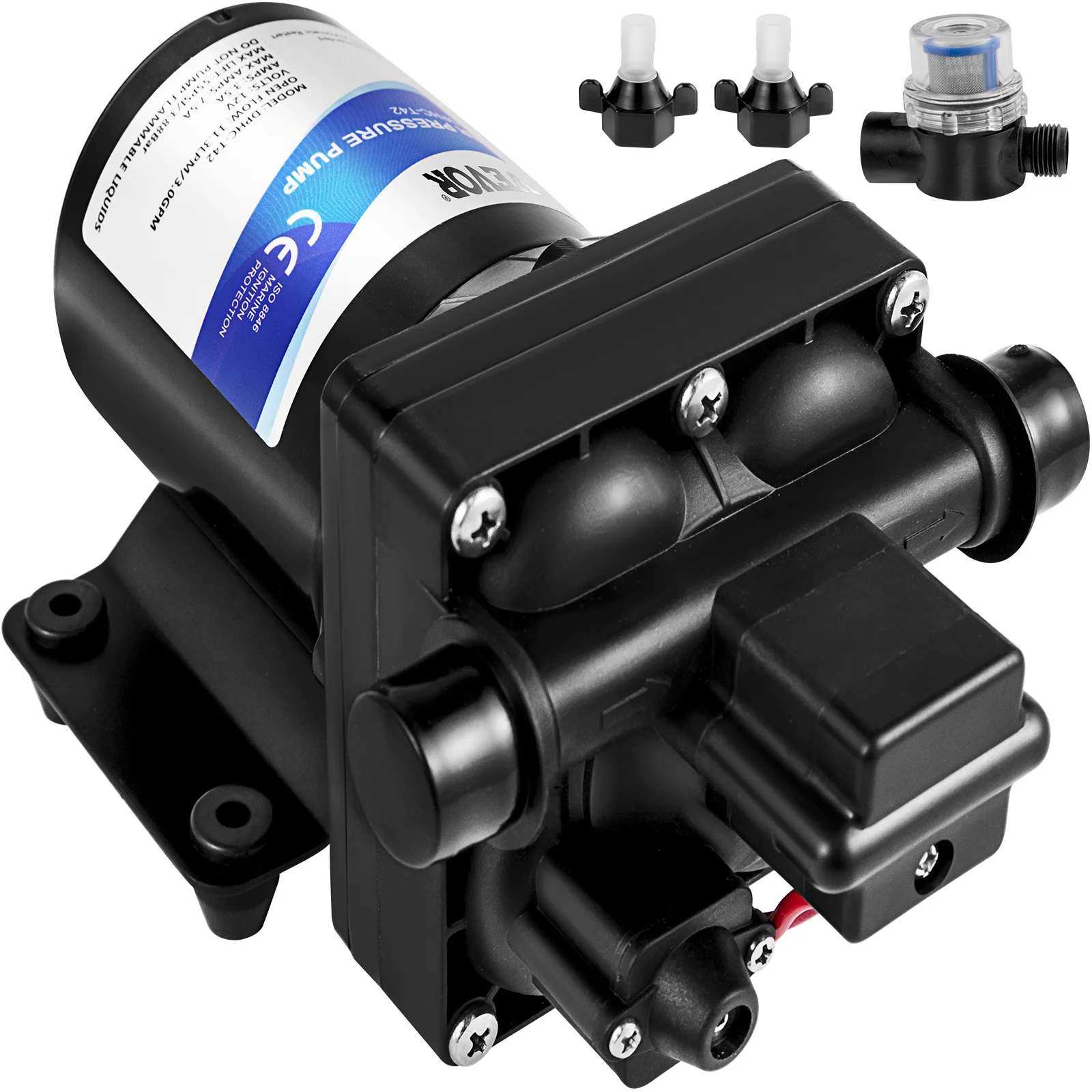 

VEVOR Fresh Water Pump 12V Self Priming Sprayer Pump 3GPM RV Water Pump with Pressure Switch Camper Marine Boat Diaphragm Pump