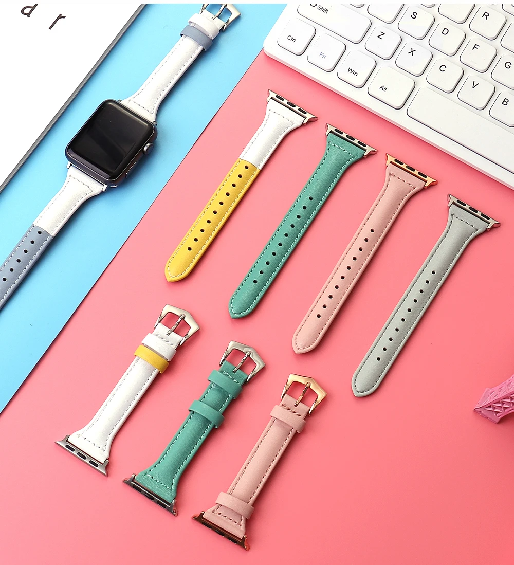 Ремешок из натуральной кожи для Apple Watch 6 5 4 3 2 iwatch 38 мм 40 42 44 браслет Аксессуары