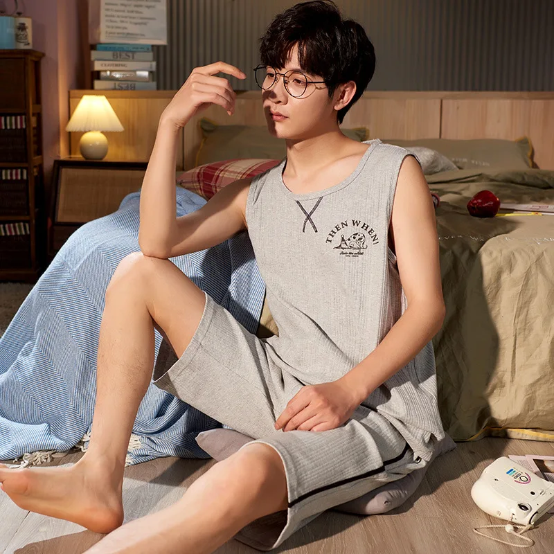 

Jiamengbao sleeveless vest men's fashion summer thin cotton short sleeve net red men's pajamas summer home clothes