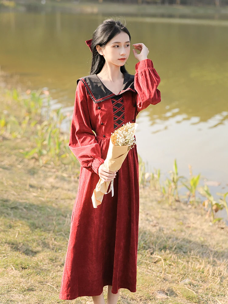 

Женское летнее платье в стиле ретро, Длинное свободное красное платье с бантом и рукавами-фонариками