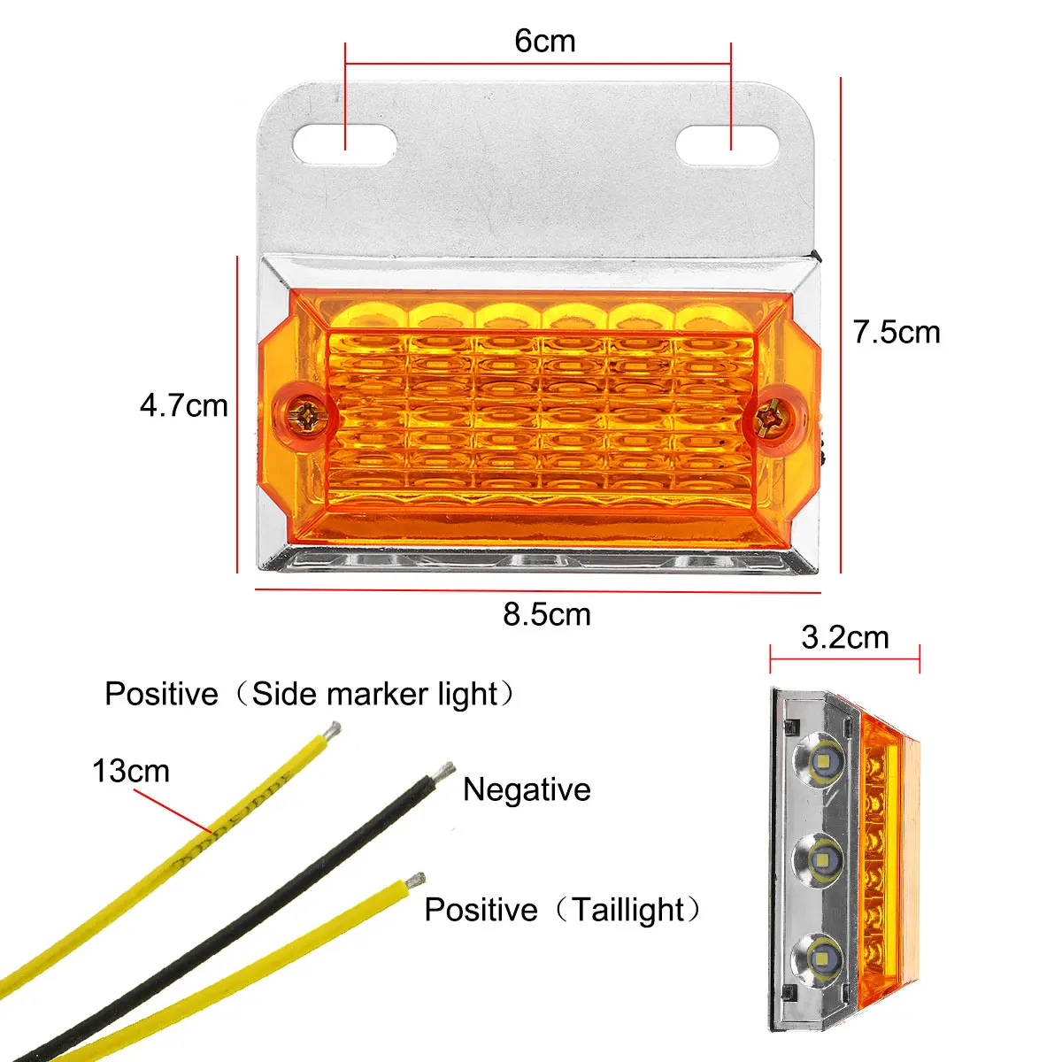 

10pcs 24V 15 LED Car Truck Side Marker Light Car External Lights Squarde Warning Tail Light Signal Lamps Trailer Lorry Amber