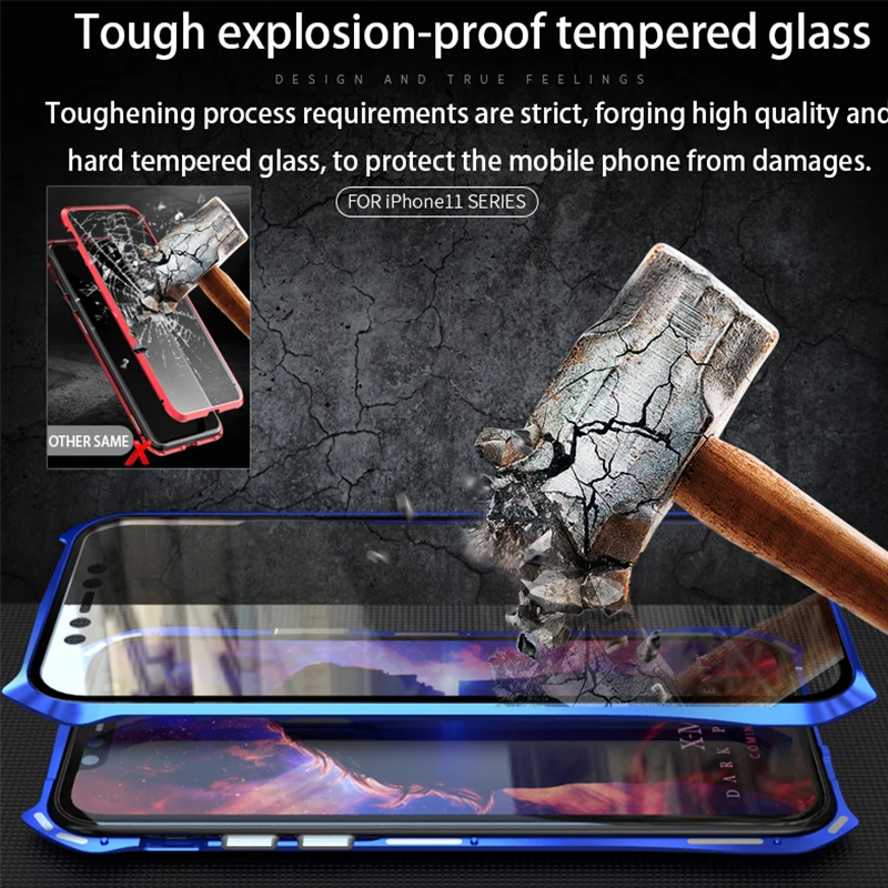 Luphie 360 Full Wrap Magnetic Case for iPhone 11 Pro Max 9H Tempered Glass Mobile Phone Cover |