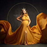 high neck gold a line slit maternity robes custom made pregnancy dress for photoshoot cheap chiffon formal evening party dresses