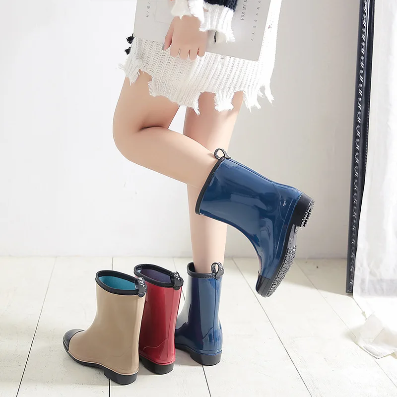 New Fashion Non-Slip Waterproof Rain Boots Women's bot Mid-Calf Jelly Rain Boots Rubber Boots
