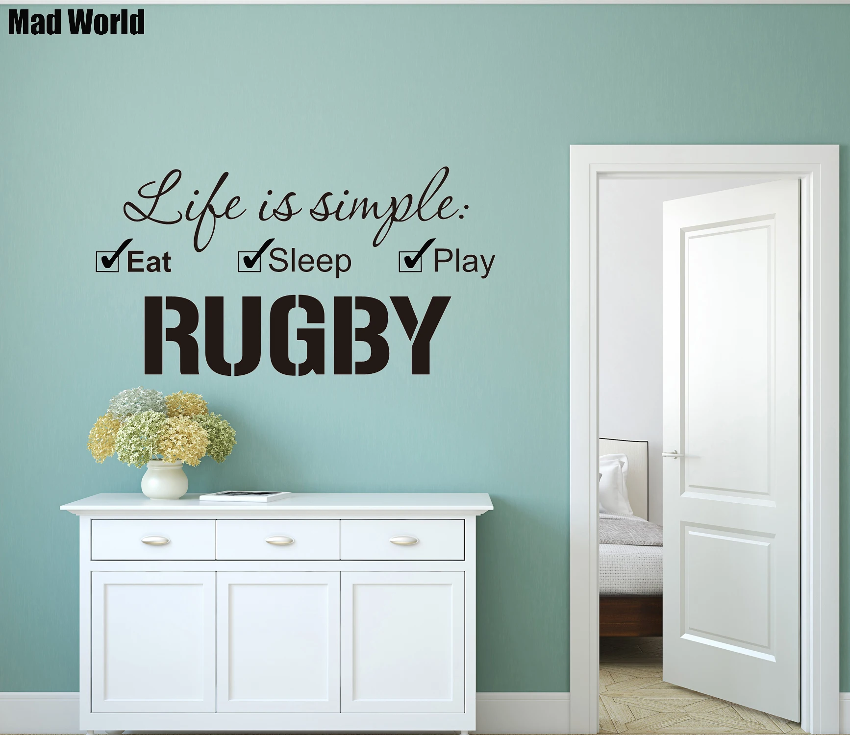 Mad World Life is simple Eat Sleep Play настенные художественные наклейки для регби украшения