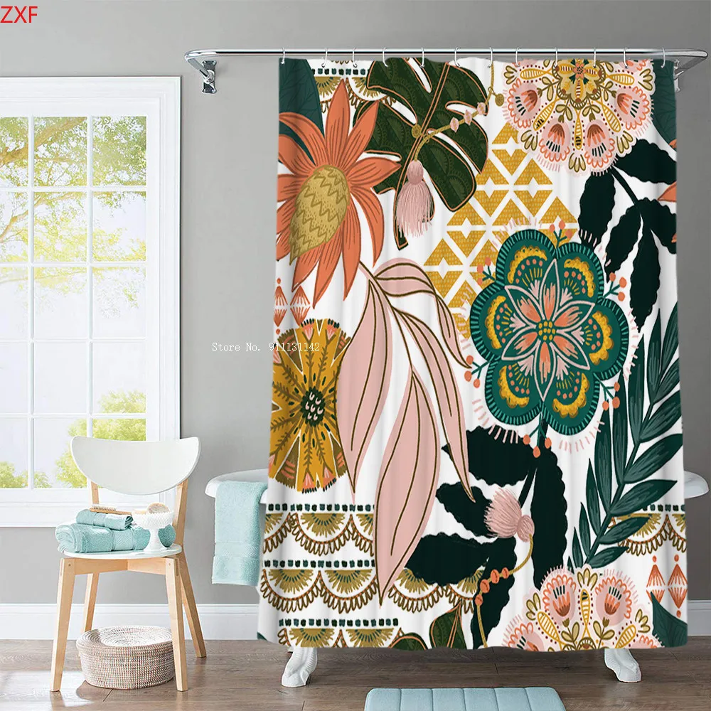 

Bestselling 3D Flower and Animal Print Nordic Style Shower Curtain Set Hook Natural Landscape Home Decoration Bathroom Curtains