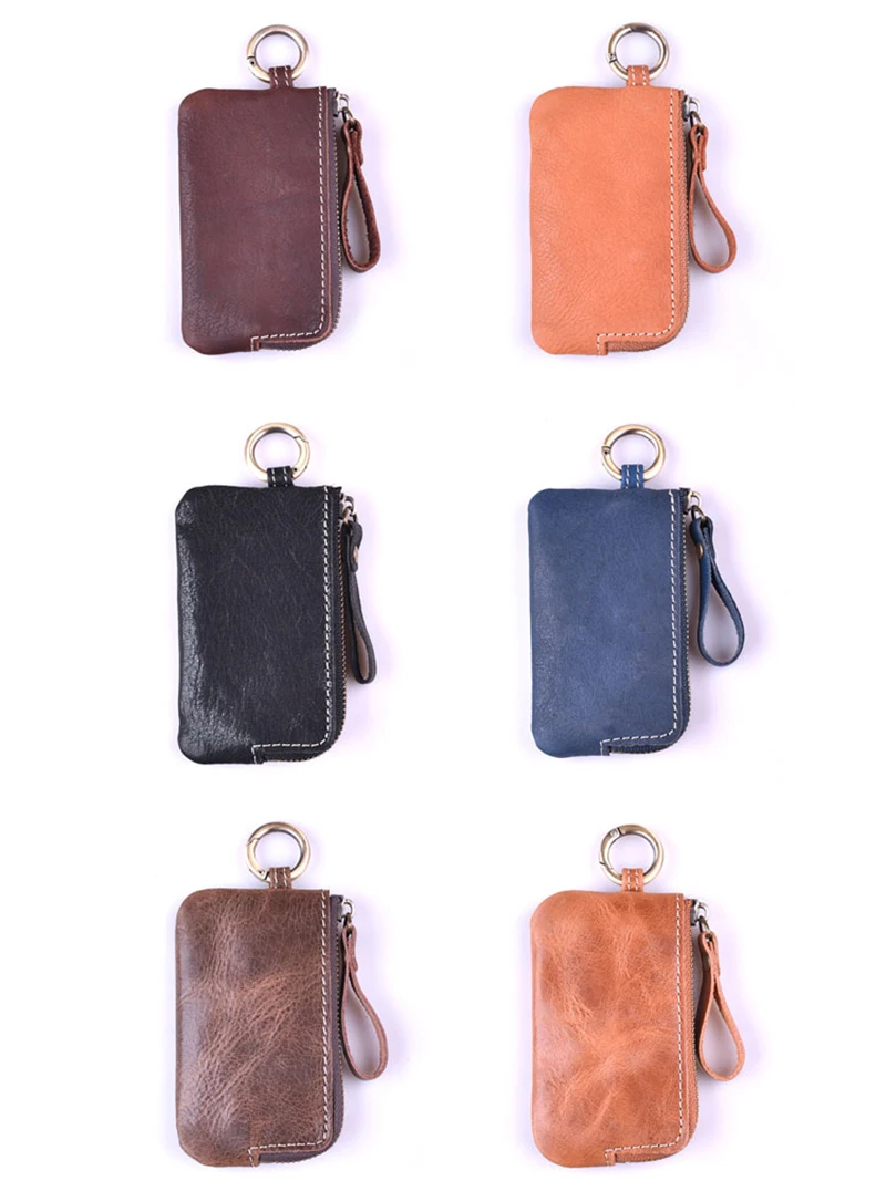 Genuine Leather Key Wallet For Men Women Vintage Handmade Small Mini Zipper Car Holder Pouch Coin Purse Money Bag Organizer | Багаж и