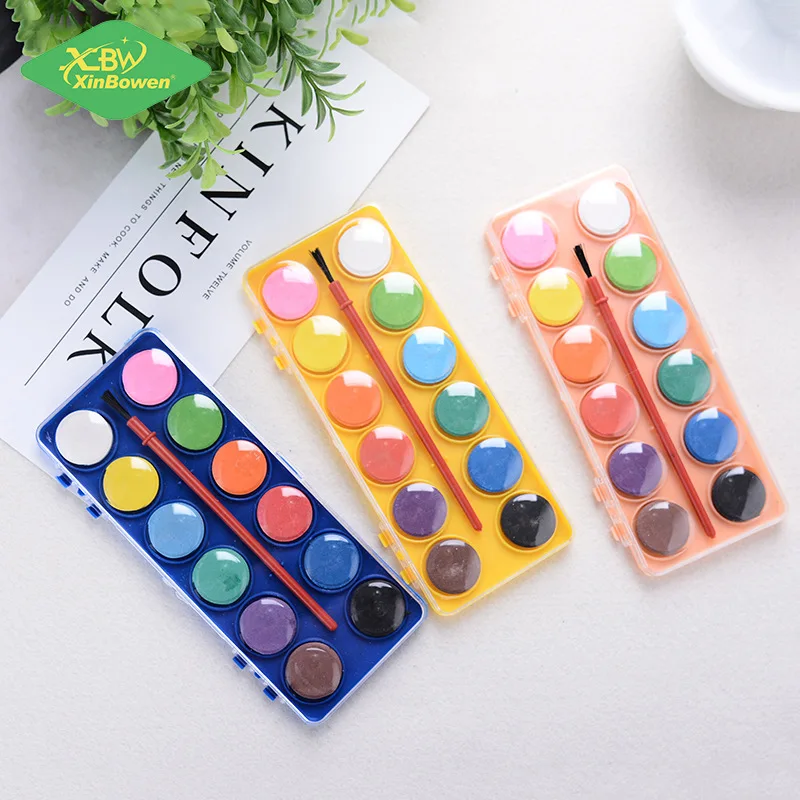 12 цветов превосходный яркий цвет Набор цветных красок с кисточкой складная