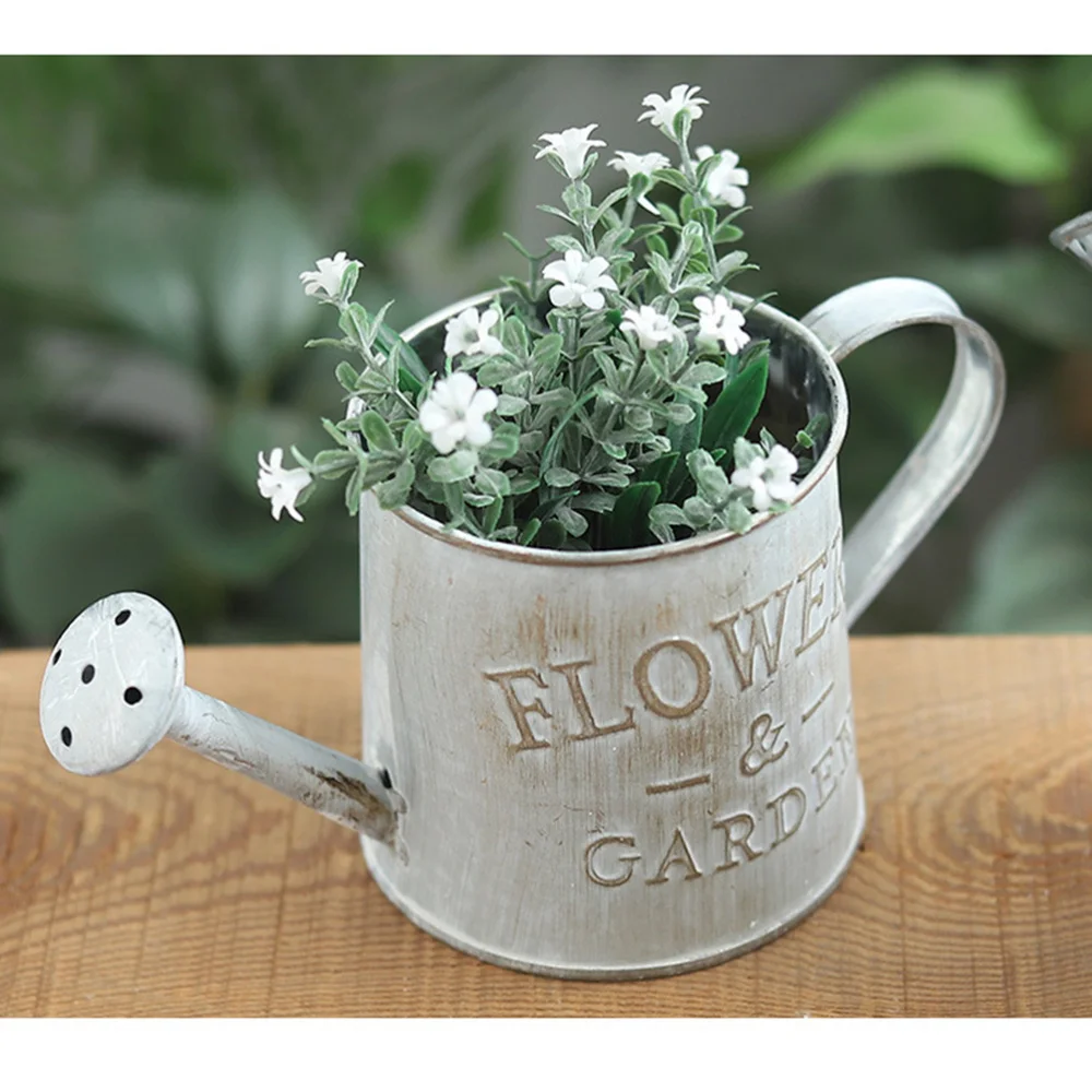 

Creative Flower Vase Can Rustic Style Iron Metal Jug Pitcher Tin Bucket Watering Can Shape Portable Pot for Home Wedding Party D