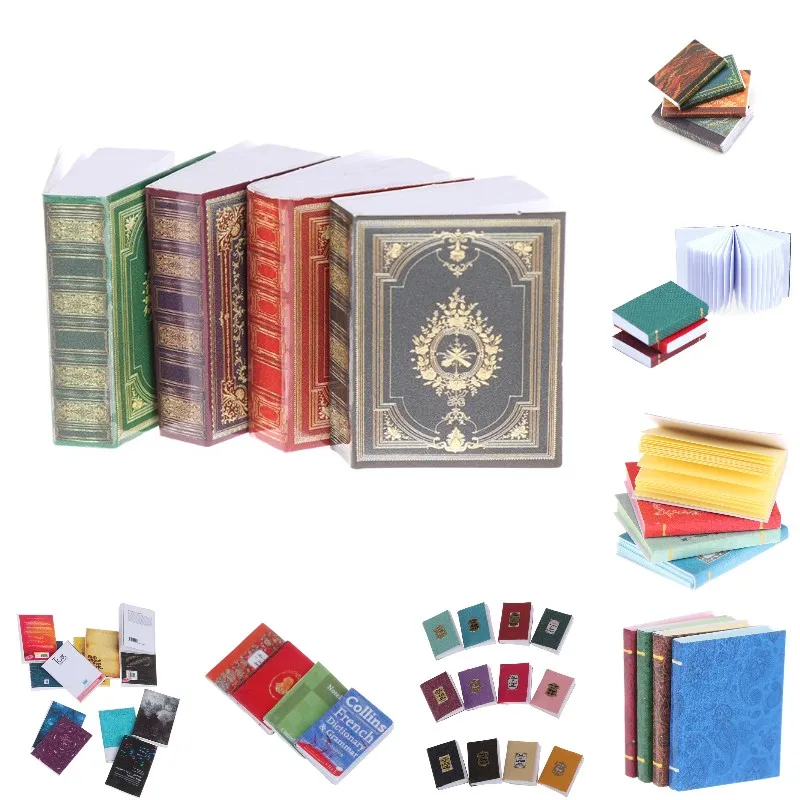 

4Pcs/Set 1:12 Dollhouse Miniature Book Notebook Classic Flip Book Model Scene Decor Accessories Children Toys Birthday Gifts
