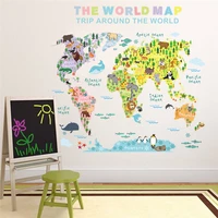 color world animal map wall sticker for kids living room bedroom kindergarten school room decor animal distribution