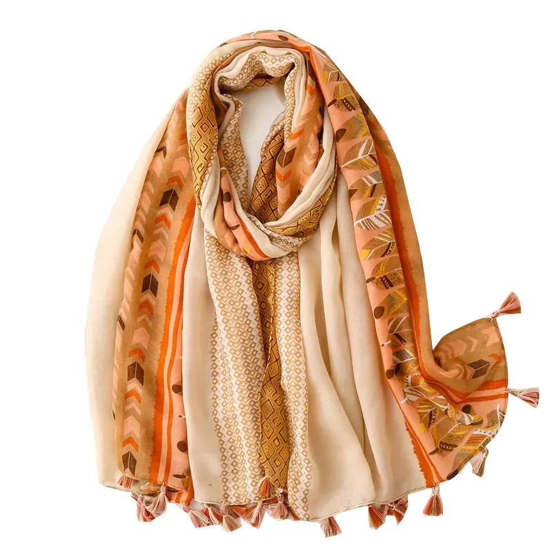 

Soft cotton Handfeeling scarves Summer Women Shawl Printing Hight Quality Hijab Scarf Wholesales Pashmina Female Bandana Tassel