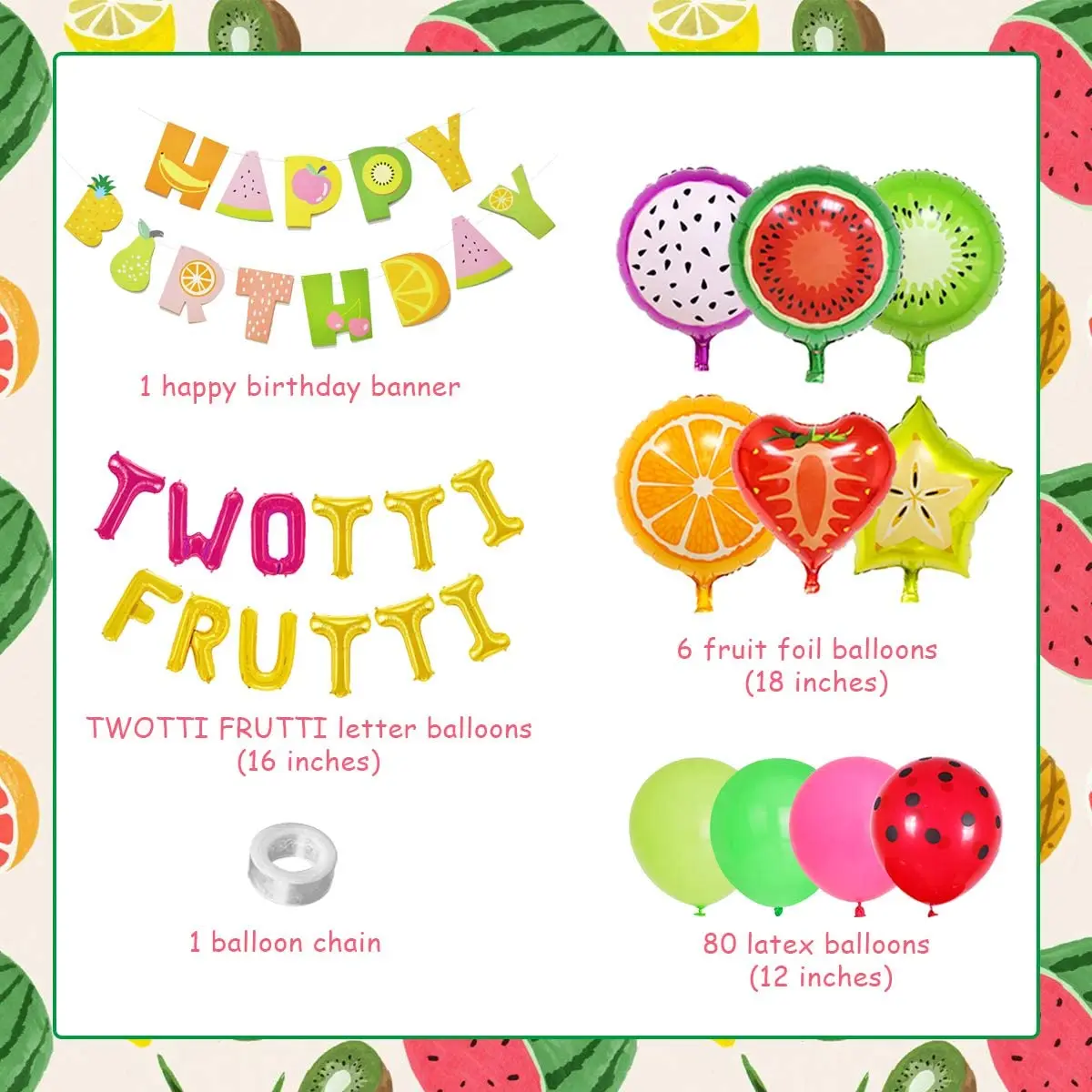 Twotti Frutti-Suministros de decoraci&oacute;n para fiestas, Kit de guirnalda de arco de globos de aluminio de fruta para cumplea&ntilde;os de ni&ntilde;a, Baby Shower-5