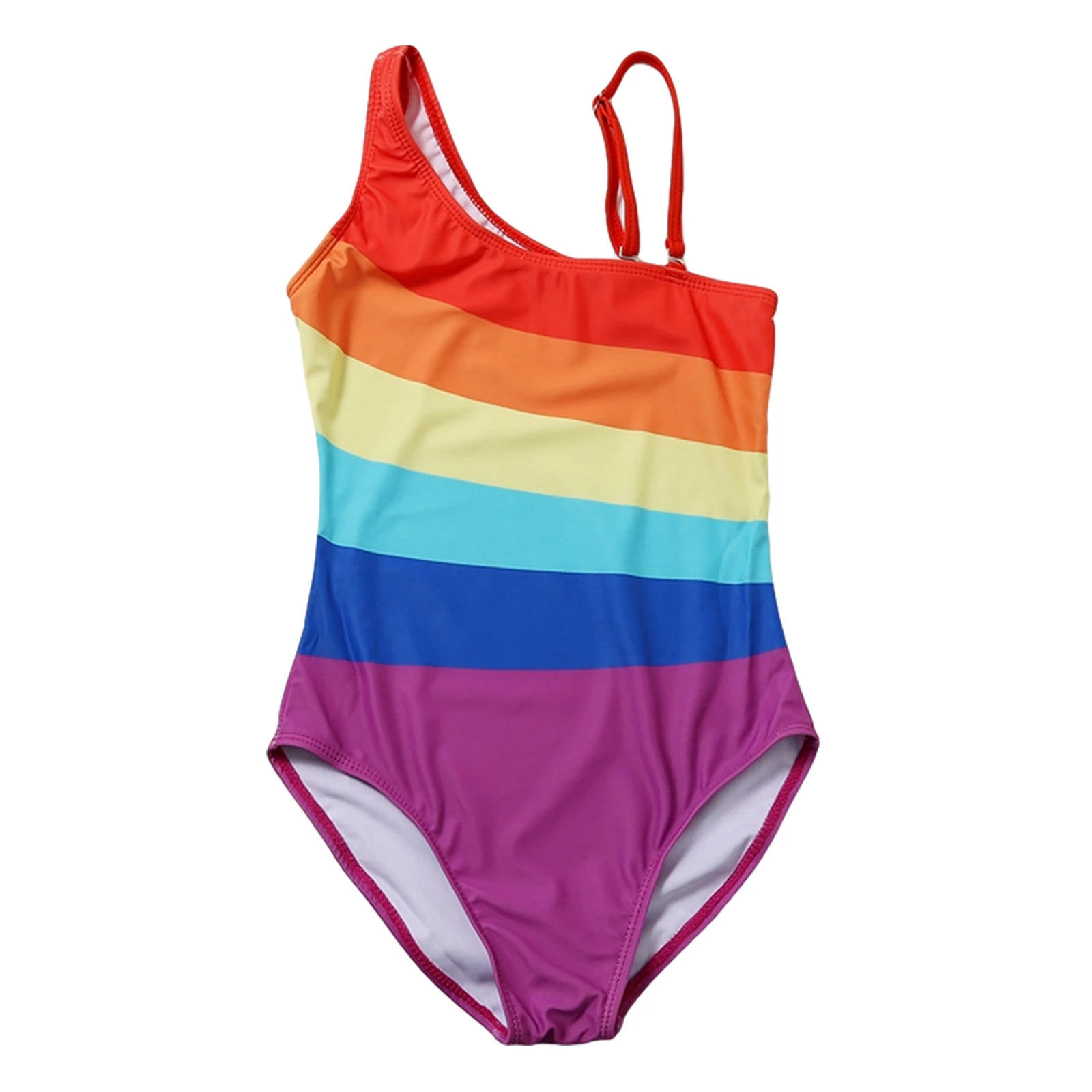 

Kid Teen Girl Colorful Monokini Swimsuits Rainbow Stripe Bathing Suits Swimwear