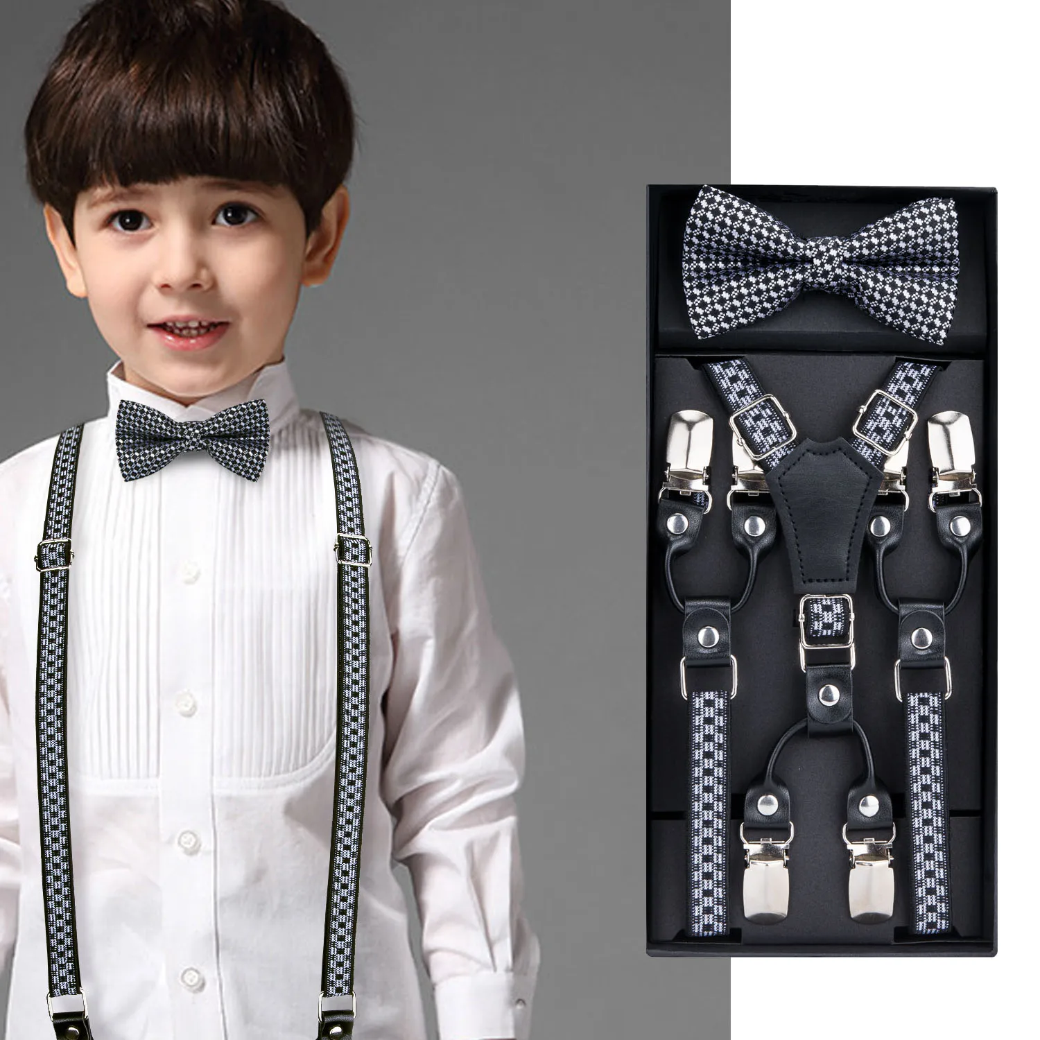 

Детский комплект с подтяжками для мальчиков и девочек, свадебные комплекты с эластичными подтяжками и галстуком-бабочкой Детские регулиру...
