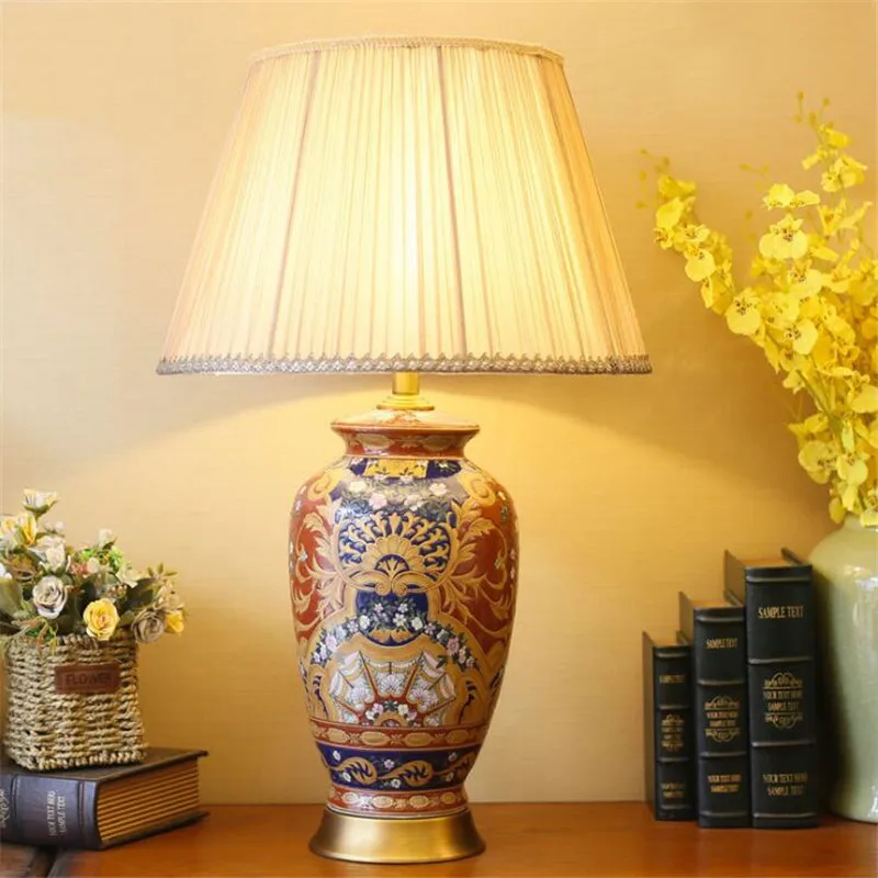 

European Ceramic Large Foyer Table Lamp Luxurious Classical Palace Porcelain Light Bedside Entrance Hall Decor Desk Lamp 74CM