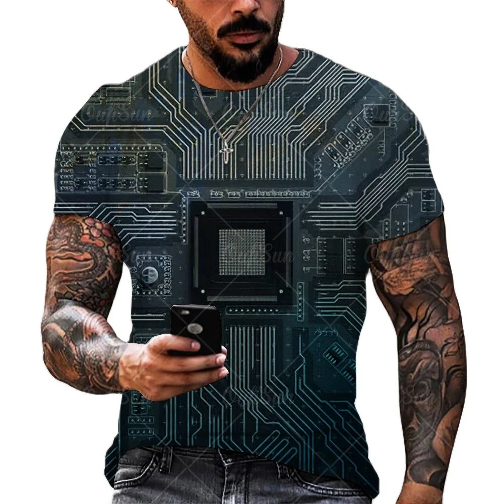 Футболка мужская с 3D-принтом в виде электронных микро-тромбочек короткий топ