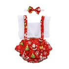 Новогодняя одежда для малышей, милый кружевной комбинезон с квадратным воротником + повязка на голову с бантом, комплект одежды из 2 предметов с Санта-Клаусом