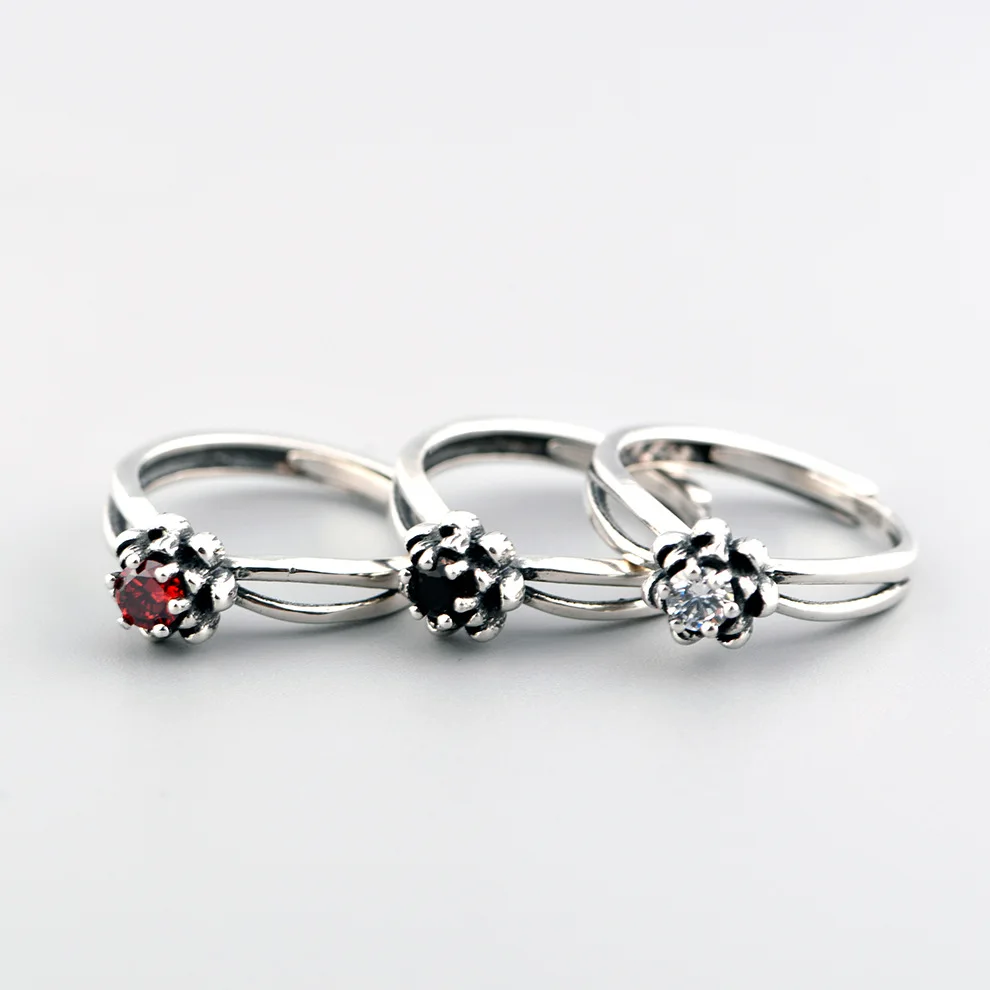 

Винтажное кольцо S925 из тайского серебра на указательный палец женское модное открытое небольшое цветочное обручальное кольцо с цирконом и тонкой снежинкой