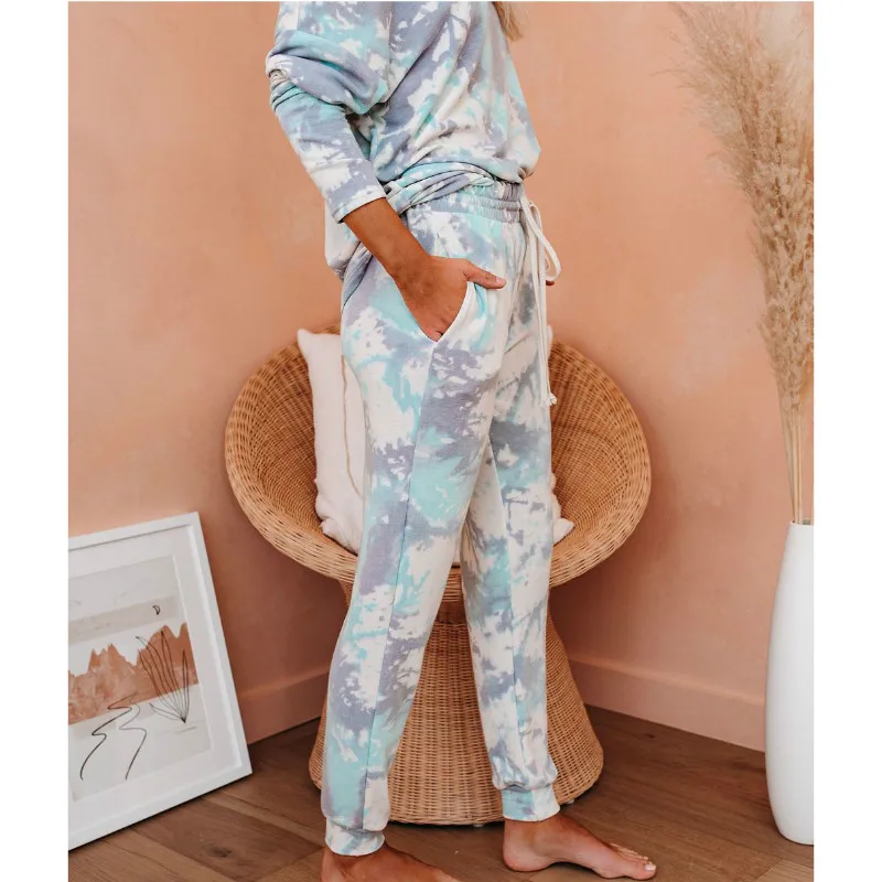 

Women Tie-Dye Loungewear Set Home Casual Suit Round Neck Long Sleeve Loose Sweatshirt + Drawstring Trousers
