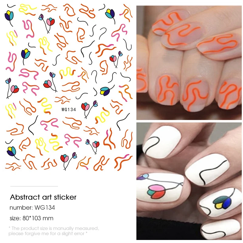 

1Leaf Abstract Figure 3D Nail Stickers Black Line Woman Design Nail Sticker Rose Adhesive Stickers Nail Art Tattoo Decoration