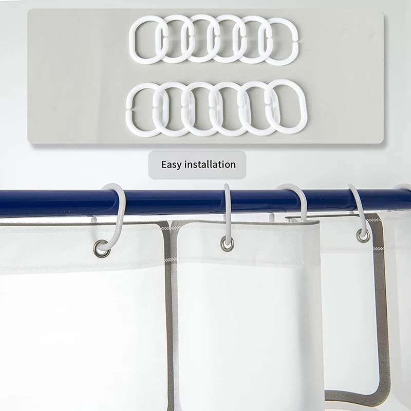 

Shower Curtain PEVA Waterproof Washable Bath Curtain with 12 Curtain Rings White Simple Pattern Design 180x200cm L9