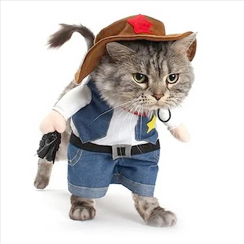 Pet Dog Cat Costume Cowboy Jeans Hoodie Shirts Halloween Costume Jumpsuit Puppy Clothes Funny Coat