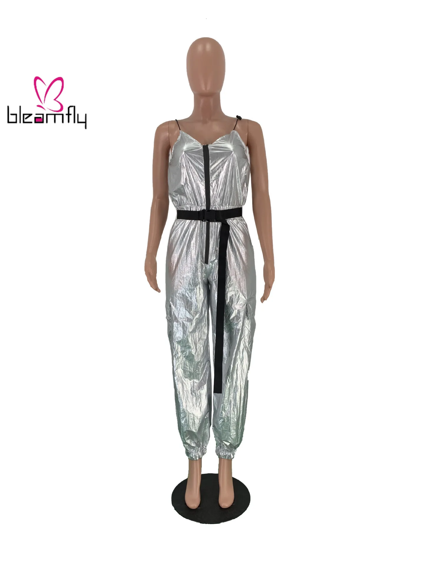 2019 женские осенние комбинезоны в стиле хип хоп на молнии с v образным вырезом