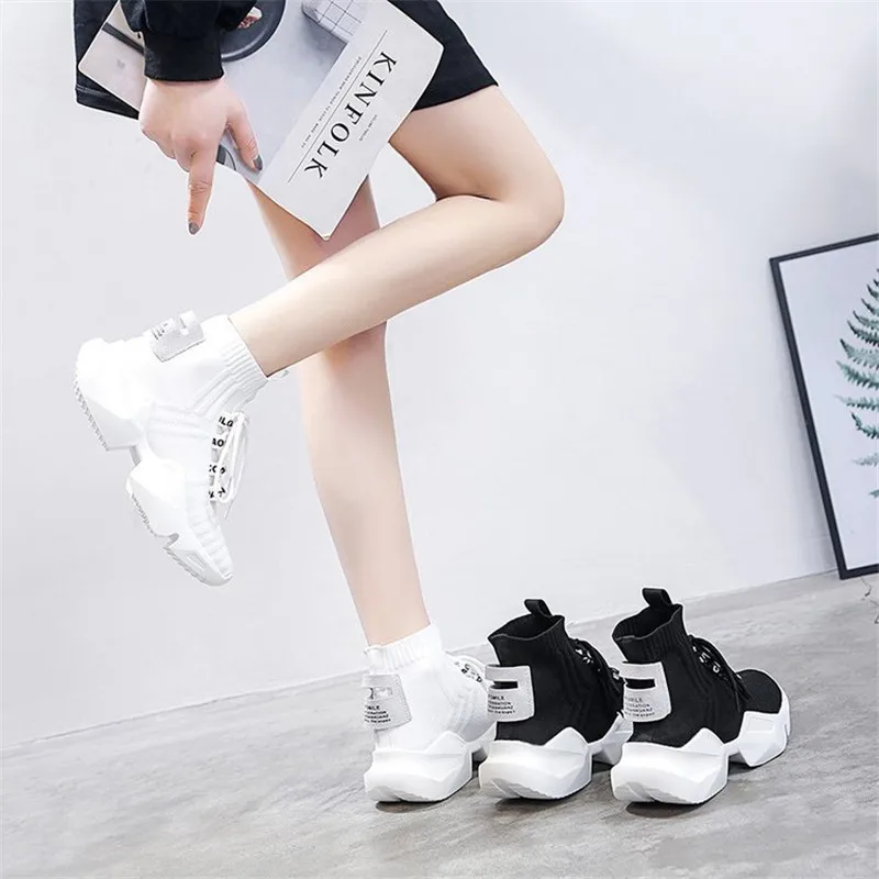 Женские вязаные кроссовки из эластичной сетки на платформе сезон весна осень 2019