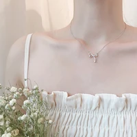 livvy silver color delicate micro pave zircon bowknot crystal pendant necklaces for women clavicle chain new fashion jewelry