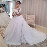 plus size ball gown wedding dresses 2021 lace appliques court train vestidos de noiva lace up formal bride wedding gowns