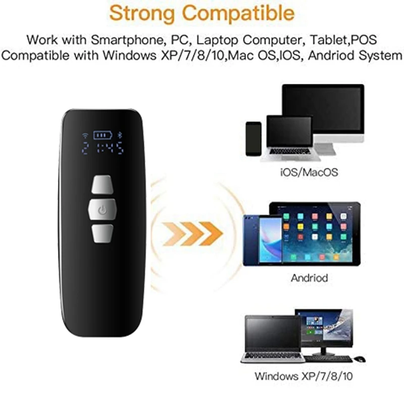

Barcode Scanner Bluetooth+2.4G Wireless+USB Wired 1D Barcode for iPhone iPad Android Tablet for Windows Android IOS