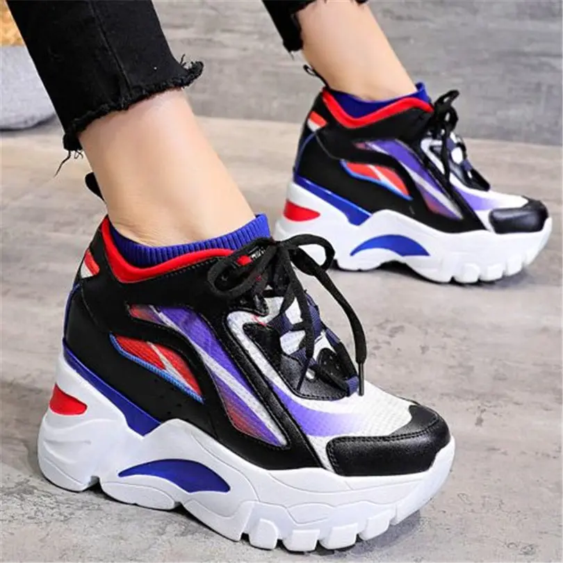 

Fashion Sneakers Women's Cow Leather Platform Wedge Ankle Boots Platform Wedge High Heels Punk Chunky Creepers Party Shoes