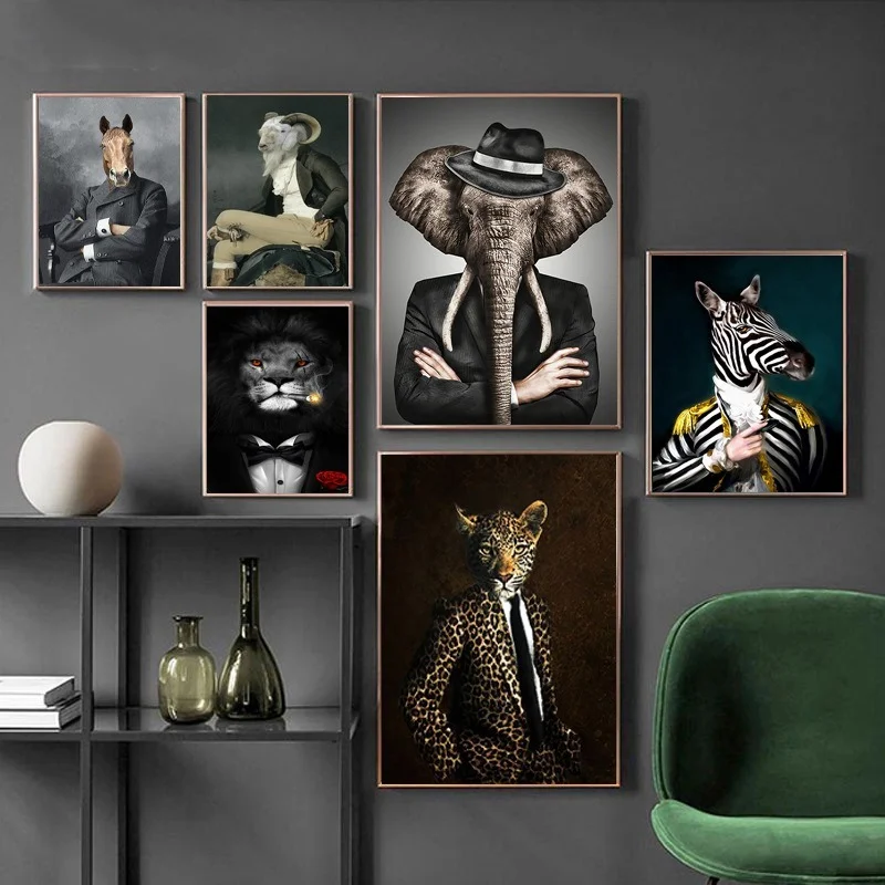 

Cross-border Hot-selling Hot-selling Modern Minimalist Creative Mr. Lion Tiger Poster Wall Art Canvas Decorative Painting Core