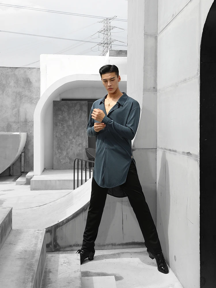 ZYMdancestyle In Mind Oversized Shirt MS20608 Men's Latin Dance Practice Wear Long Sleeve V Neck Standard Ballroom Top |