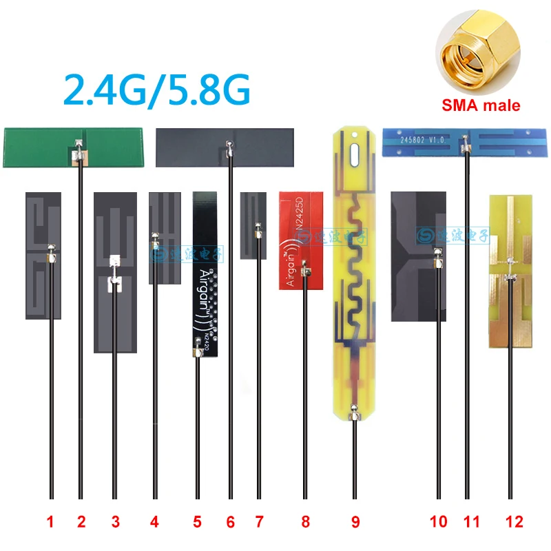 2pcs 2.4G 5G 5.8G 2.4Ghz 5.8Ghz Antenna 13cm cable WiFi Bluetooth High gain internal PCB FPC Flexible 2400-2500Mhz With SMA male
