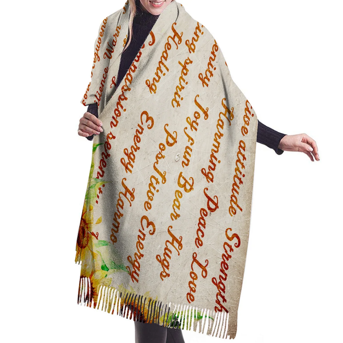 Женский кашемировый шарф с кисточкой зимний мягкий из пашмины в стиле ретро