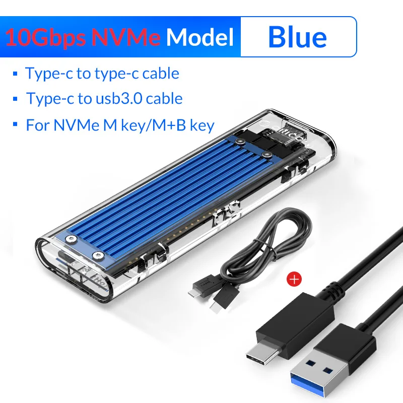 ORICO M2 SSD чехол NVME SSD корпус M.2 для usb type C прозрачный жесткий диск для NVME PCIE NGFF SATA M/B Ключ SSD диск - Цвет: NVME - 10Gbps Blue