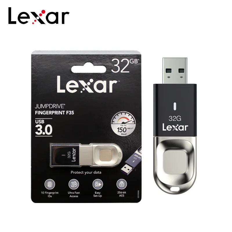 Флэш накопитель Lexar Jumpdrive F35 USB 3 0 32 ГБ 64 128 256 флэш 150 для ПК со сканером отпечатков