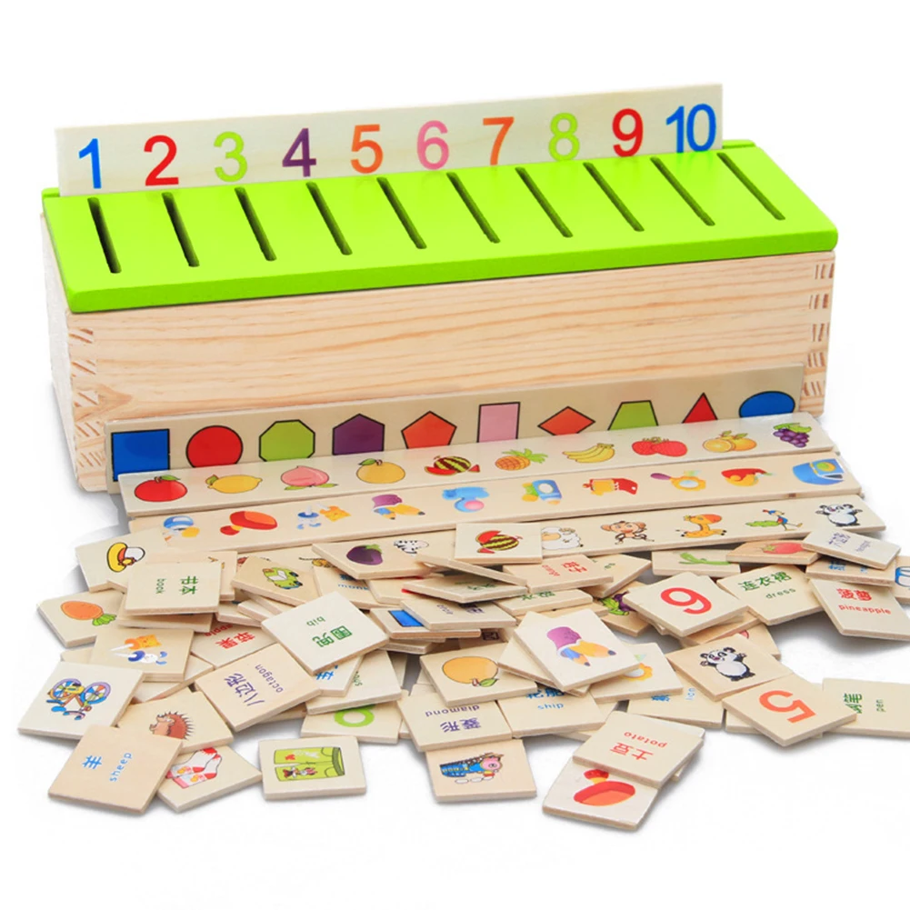 

Children's Wooden Toys Shape Matching Classification Box Early Childhood Education Digital Fruit Cognitive Toys