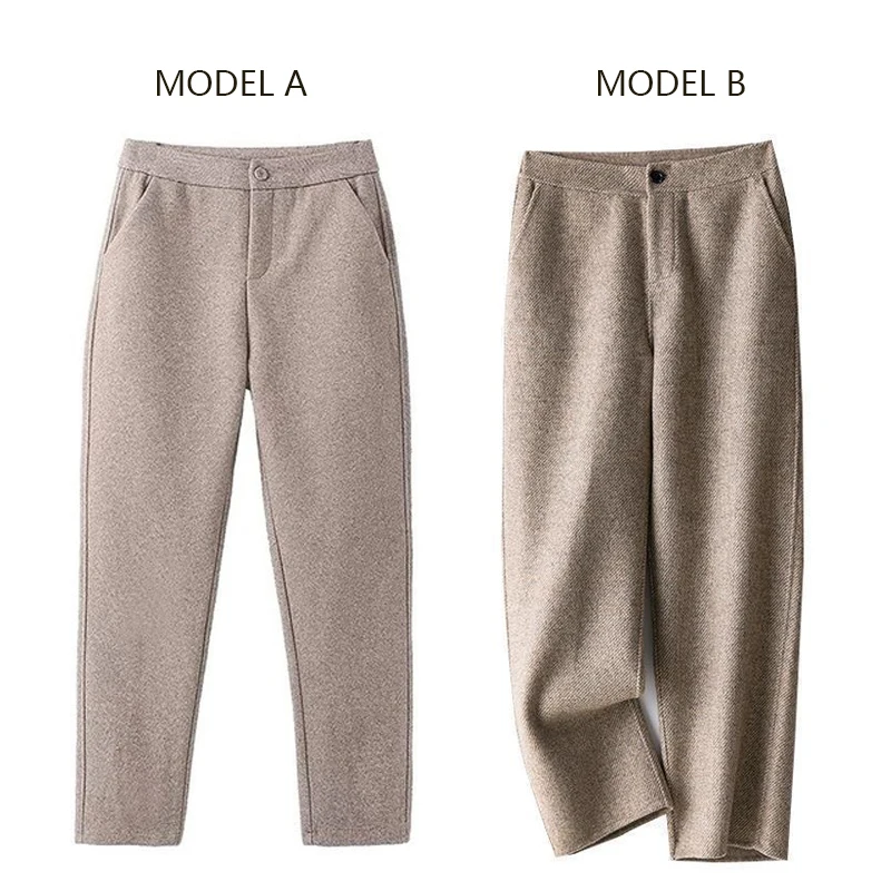 

Autumn Women Solid Elegant Woolen Pants Office Lady Herringbone Loose Pants Female High Waist Leggings