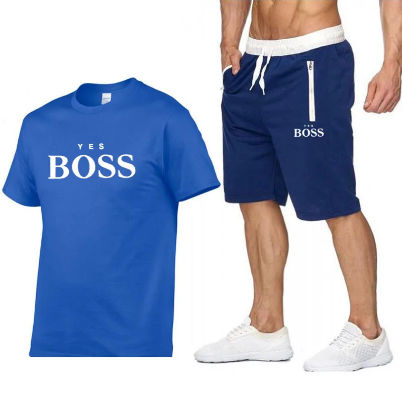 

2piece is the boss men's T-shirt shorts summer short-sleeved suit sportswear men's running singlet cotton sportswear basketball
