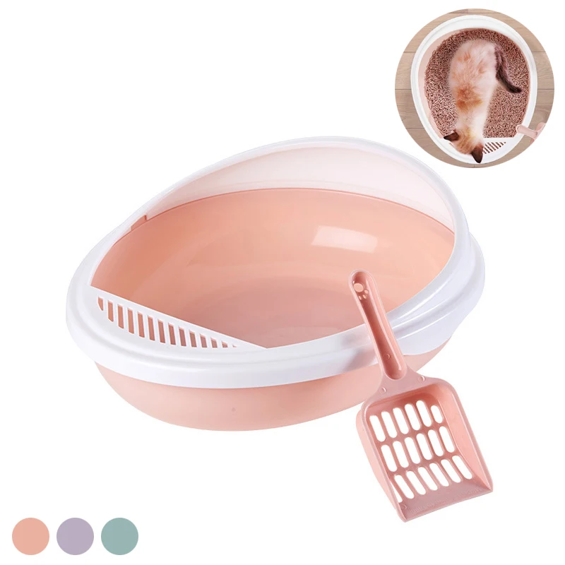 

Pet Toilet Bedpan Round Semi-enclosed Anti Splash Cat Litter Box With Scoop Large Cat Toilet Free Cat Litter Pots Pet Supplies