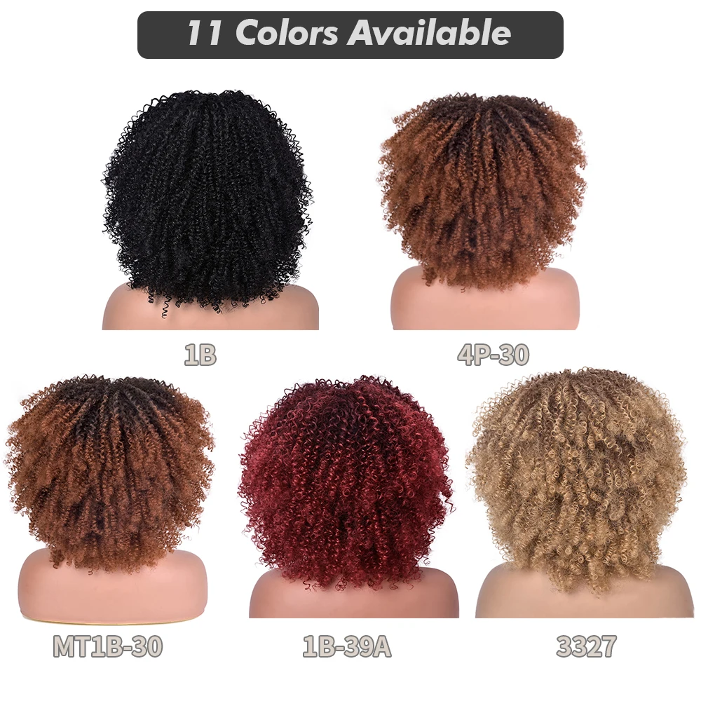 Афро кудрявые вьющиеся парики с короткими волосами челкой для чернокожих женщин