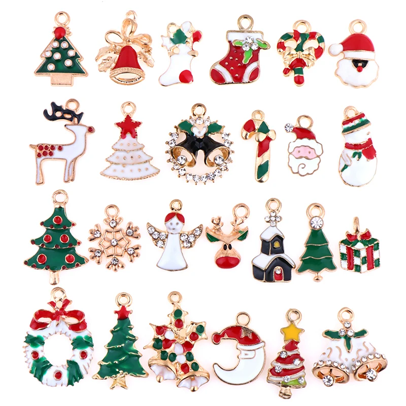

25pcs Mixed Metal Enamel Charms Christmas Pendants Beads for Bracelet Earrings