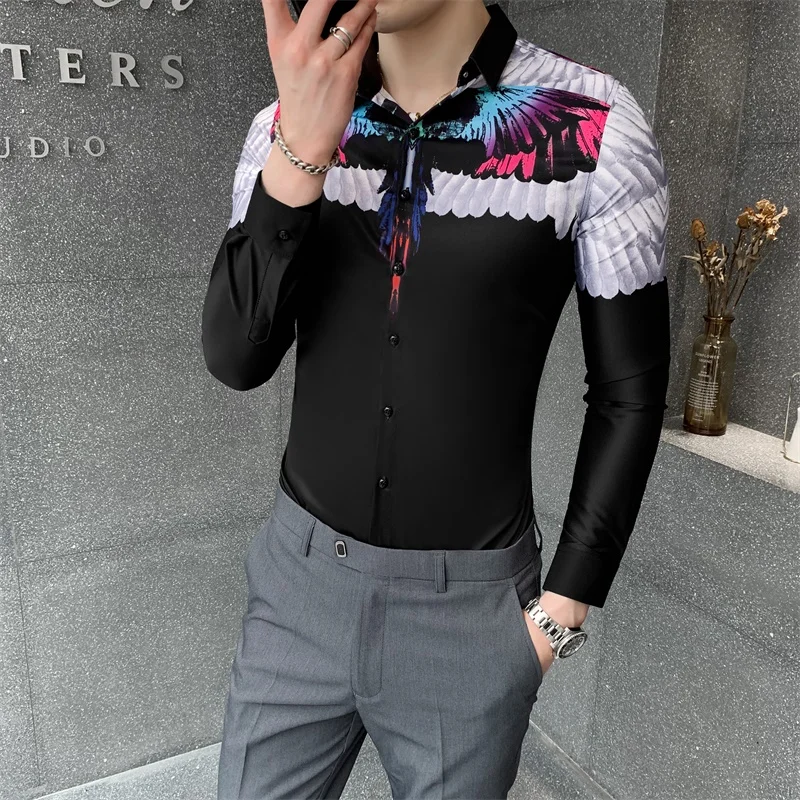 

Luxury Printed Shirts For Men Long Sleeve Streetwear Slim Fit Casual Party Dress Shirt Camisas Para Hombre Manga Larga V426