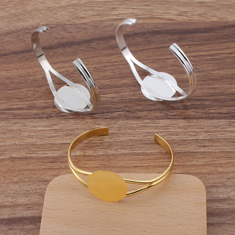 Пустые Открытые настройки браслета с плоской круглой клейкой подкладкой 25 мм