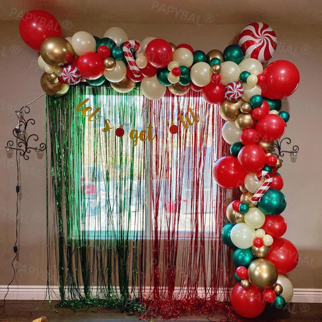 107 Uds guirnalda de la Navidad arco de Globos Kit de verde cromo oro globo de bast&oacute;n de caramelo de Globos de Navidad de decoraci&oacute;n de fiesta para el hogar Globos de aire-0