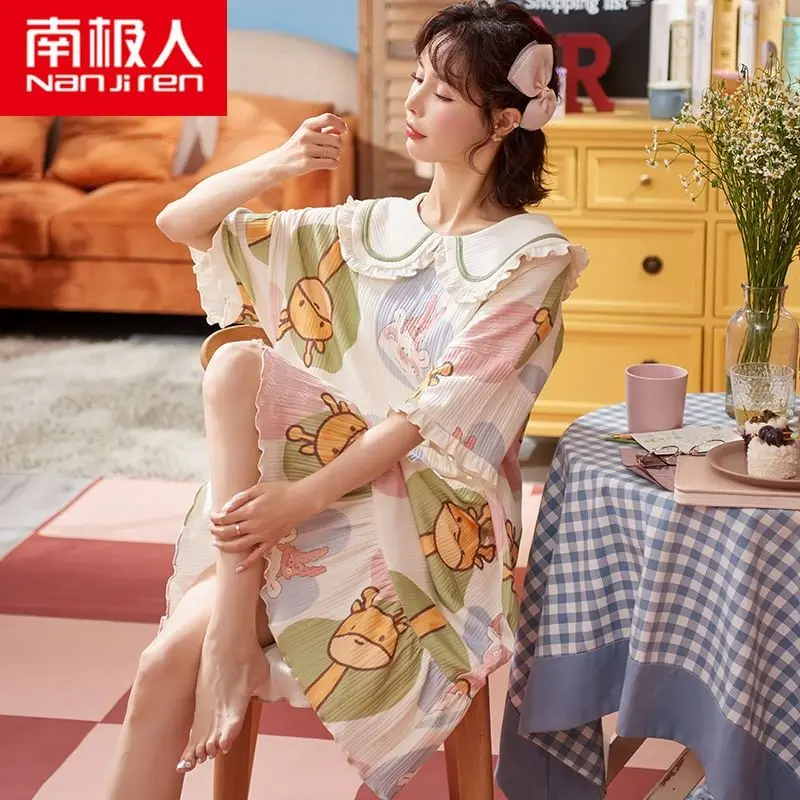 Antarctic Pajamas Women's Summer Cotton 2021 New Loose Oversize Women's Pregnant Women's Nightgown Summer Home Wear